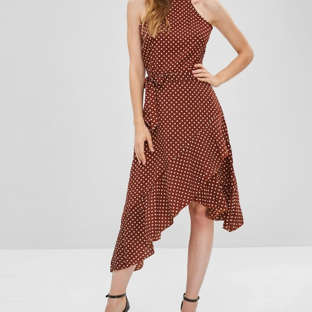 Brown polka dot midi dress 👗